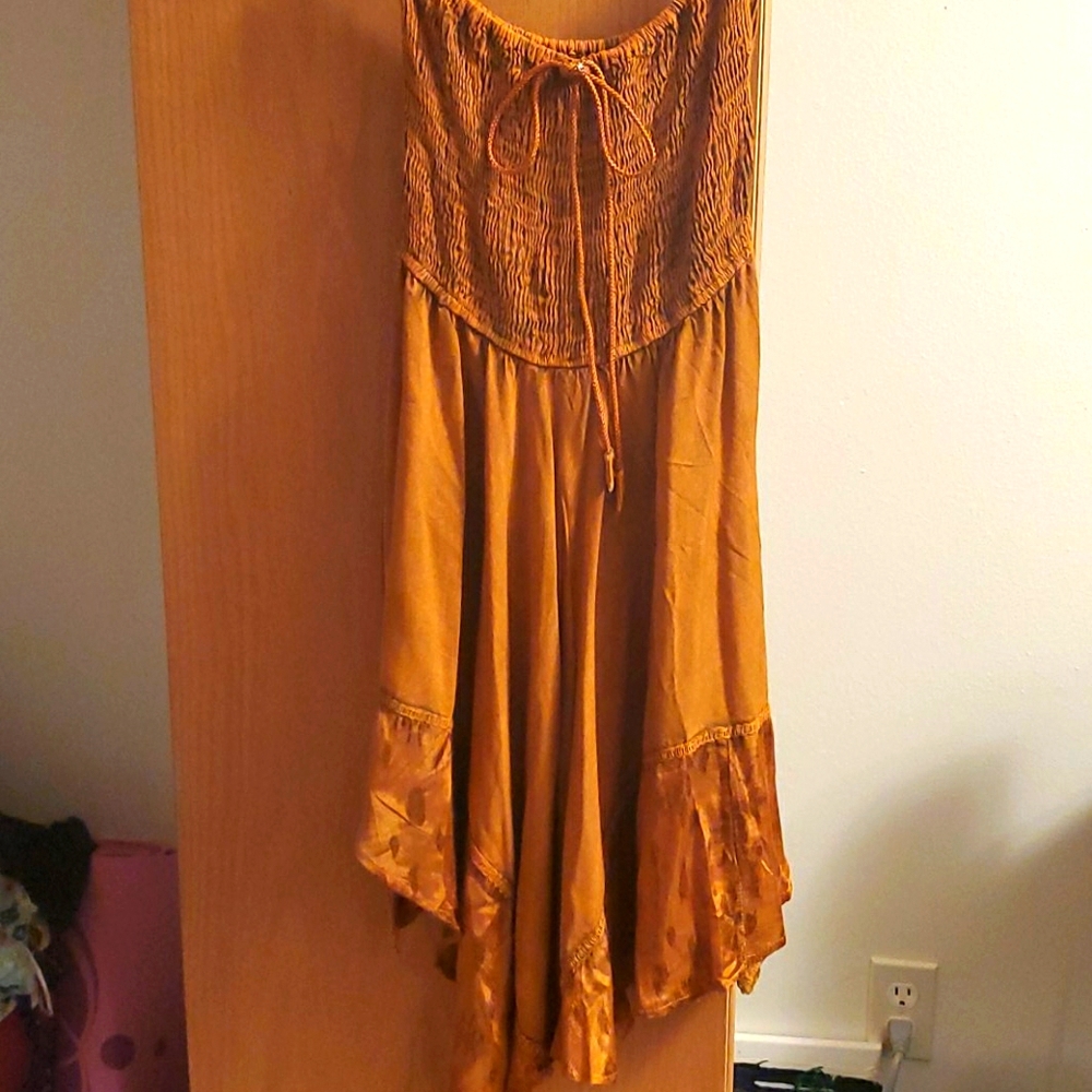 Orange-Bronze Strapless Dress